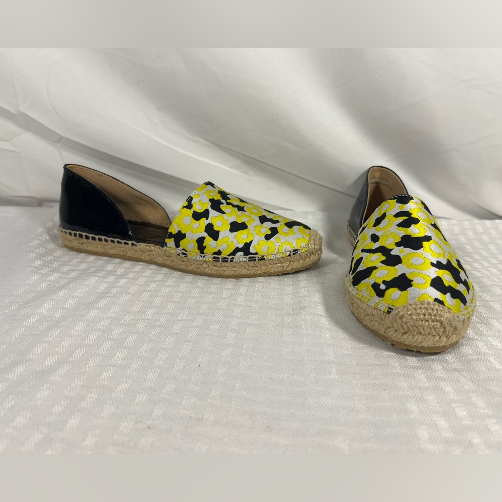 New Jimmy Choo Yellow Floral & Black Espadrille Flats, Size Guess Narrow